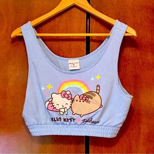 NWOT Hello Kitty And Pusheen Graphic Tank Crop Top - Blue Sz M Kawaii!